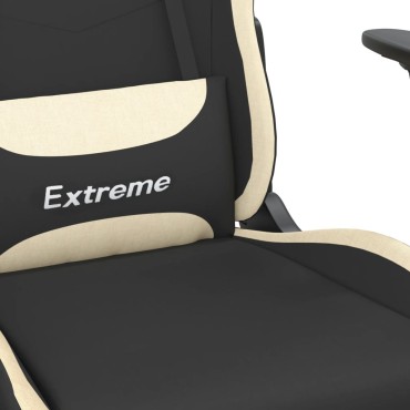 vidaXL Καρέκλα Μασάζ Gaming Μαύρη και Κρεμ Υφασμάτινη 65x62,5x(120-130)cm 1 τεμ.