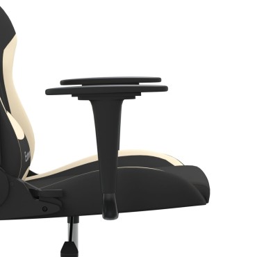 vidaXL Καρέκλα Μασάζ Gaming Μαύρη και Κρεμ Υφασμάτινη 65x62,5x(120-130)cm 1 τεμ.