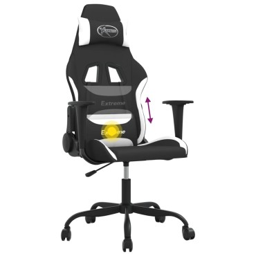 vidaXL Καρέκλα Μασάζ Gaming Μαύρη και Λευκή Υφασμάτινη 65x62,5x(120-130)cm 1 τεμ.