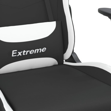 vidaXL Καρέκλα Μασάζ Gaming Μαύρη και Λευκή Υφασμάτινη 65x62,5x(120-130)cm 1 τεμ.