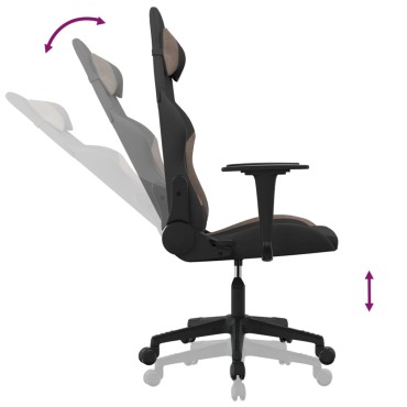 vidaXL Καρέκλα Μασάζ Gaming Μαύρη και Taupe Υφασμάτινη 65x58x(118-128)cm 1 τεμ.