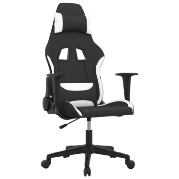 vidaXL Καρέκλα Μασάζ Gaming Μαύρη και Λευκή Υφασμάτινη 65x58x(118-128)cm 1 τεμ.