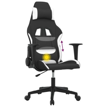 vidaXL Καρέκλα Μασάζ Gaming Μαύρη και Λευκή Υφασμάτινη 65x58x(118-128)cm 1 τεμ.