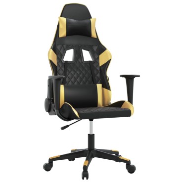 vidaXL Καρέκλα Gaming Μασάζ Μαύρο/Χρυσό από Συνθετικό Δέρμα 64x60x(117-127)cm 1 τεμ.
