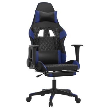 vidaXL Καρέκλα Gaming Μασάζ Υποπόδιο Μαύρο & Μπλε από Συνθετικό Δέρμα 64x60x(117-127)cm 1 τεμ.
