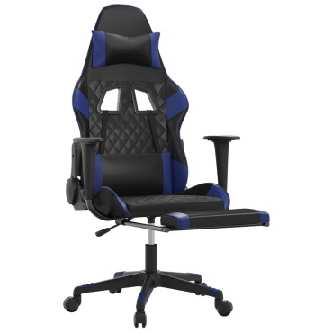vidaXL Καρέκλα Gaming Μασάζ Υποπόδιο Μαύρο & Μπλε από Συνθετικό Δέρμα 64x60x(117-127)cm 1 τεμ.