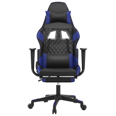 vidaXL Καρέκλα Gaming Μασάζ Υποπόδιο Μαύρο & Μπλε από Συνθετικό Δέρμα 64x60x(117-127)cm 1 τεμ.
