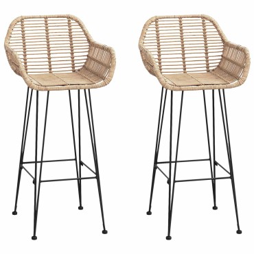 vidaXL Καρέκλα Μπαρ 2 τεμ. Φυσικό 55x52x105cm Καλάμι και Σίδερο