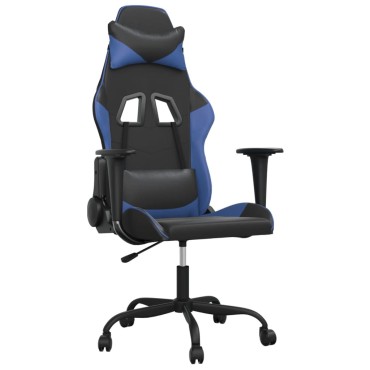 vidaXL Καρέκλα Gaming Μασάζ Μαύρο/Μπλε από Συνθετικό Δέρμα 66,5x61x(118-127,5)cm 1 τεμ.