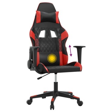 vidaXL Καρέκλα Gaming Μασάζ Μαύρο/Κόκκινο από Συνθετικό Δέρμα 64x60x(117-127)cm 1 τεμ.