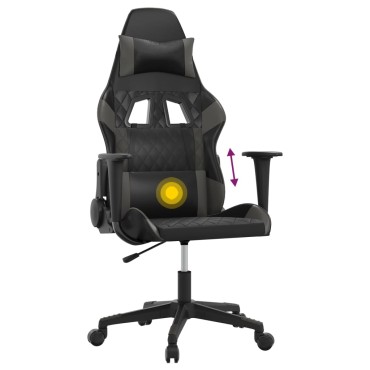 vidaXL Καρέκλα Gaming Μασάζ Μαύρο/Γκρι από Συνθετικό Δέρμα 64x60x(117-127)cm 1 τεμ.