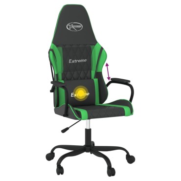 vidaXL Καρέκλα Gaming Μασάζ Μαύρο/Πράσινο από Συνθετικό Δέρμα 54x61,5x(118,5-128)cm 1 τεμ.