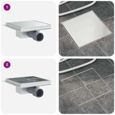 vidaXL 2 σε 1 εκροή ντους Ασημί 20 x 20 cm Ανοξείδωτο Ατσάλι 304
