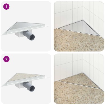 vidaXL 2 σε 1 Τριγωνική Σαρωθριά Λεκάνη Ασημί 32 x 32 x 7,5 εκ
