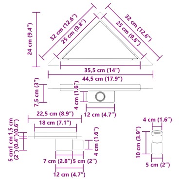vidaXL 2 σε 1 Τριγωνική Σαρωθριά Λεκάνη Ασημί 32 x 32 x 7,5 εκ