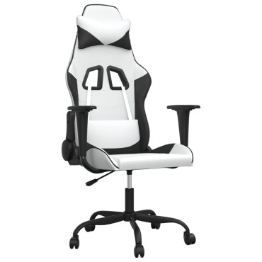 vidaXL Καρέκλα Gaming Λευκό/Μαύρο από Συνθετικό Δέρμα 66x56x(120,5-131)cm 1 τεμ.