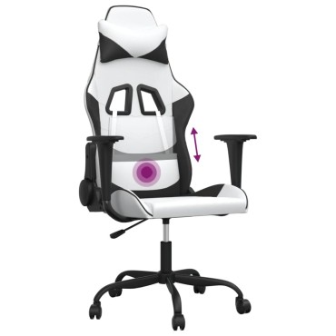 vidaXL Καρέκλα Gaming Μασάζ Λευκό/Μαύρο από Συνθετικό Δέρμα 66,5x61x(118-127,5)cm 1 τεμ.