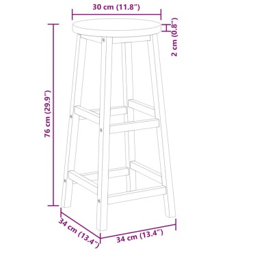 vidaXL Σκαμπό Μπαρ 4 τεμ. από Μασίφ Ξύλο Ακακίας 34x34x76cm