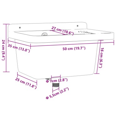 vidaXL Νιπτήρας Επίτοιχος Λευκός 50x35x24 εκ. από Ρητίνη
