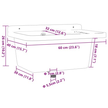 vidaXL Νιπτήρας Βοηθητικός Επίτοιχος Λευκός 60x40x28 εκ. από Ρητίνη
