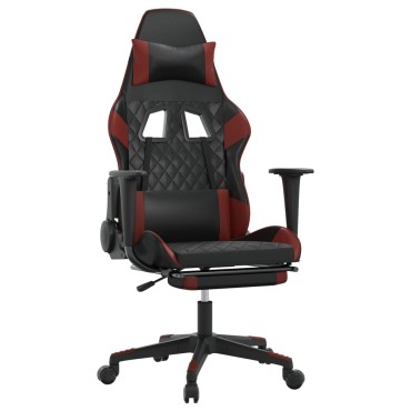 vidaXL Καρέκλα Gaming Μασάζ Υποπόδιο Μαύρο/Μπορντό από Συνθετικό Δέρμα 64x60x(117-127)cm 1 τεμ.