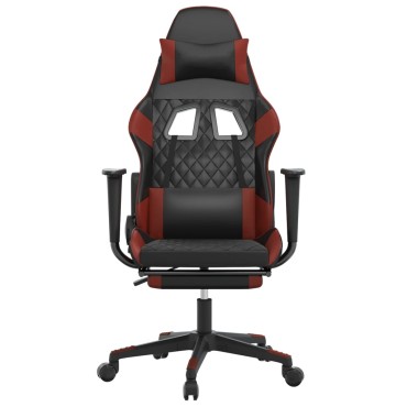 vidaXL Καρέκλα Gaming Μασάζ Υποπόδιο Μαύρο/Μπορντό από Συνθετικό Δέρμα 64x60x(117-127)cm 1 τεμ.