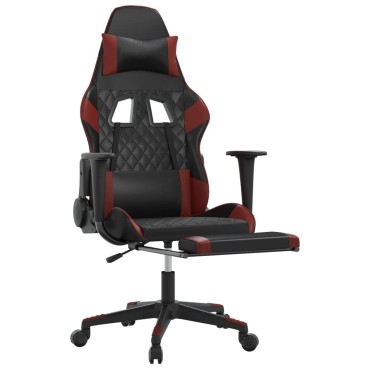 vidaXL Καρέκλα Gaming Μασάζ Υποπόδιο Μαύρο/Μπορντό από Συνθετικό Δέρμα 64x60x(117-127)cm 1 τεμ.