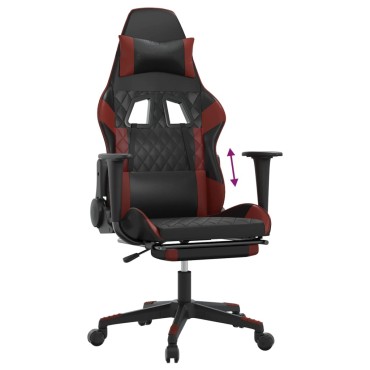 vidaXL Καρέκλα Gaming Μασάζ Υποπόδιο Μαύρο/Μπορντό από Συνθετικό Δέρμα 64x60x(117-127)cm 1 τεμ.