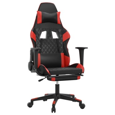 vidaXL Καρέκλα Gaming Μασάζ Υποπόδιο Μαύρο/Κόκκινο από Συνθετικό Δέρμα 64x60x(117-127)cm 1 τεμ.