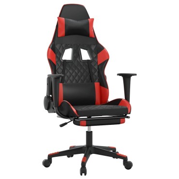 vidaXL Καρέκλα Gaming Μασάζ Υποπόδιο Μαύρο/Πράσινο από Συνθετικό Δέρμα 64x60x(117-127)cm 1 τεμ.