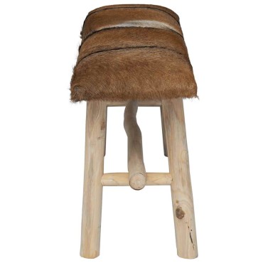 vidaXL Παγκάκι από Δέρμα Κατσίκας / Ξύλο Teak 100x30x45cm 1 τεμ.