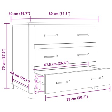 vidaXL Ντουλαπιού με συρτάρι Καφέ 80x50x70cm Στερεό Ξύλο Δρυός 1 τεμ.