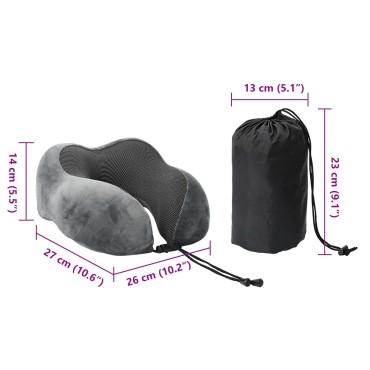 vidaXL Ταξιδιωτικό Μαξιλάρι Λαιμού Γκρι 27 x 26 x 14 εκ Αφρός Μνήμης
