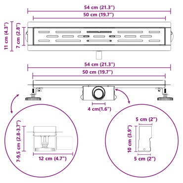 vidaXL Εκροή ντους με σχέδιο γραμμής Ασημί 50 cm Ανοξείδωτο Ατσάλι 304