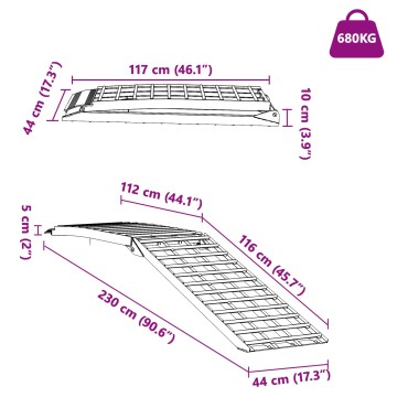vidaXL Ράμπα Μοτοσικλέτας 680 κιλά Ασημί 680 κιλά Αλουμίνιο