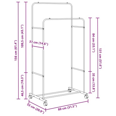 vidaXL Ράφι Ρούχων Μαύρο 80 x 53 x 156 εκ