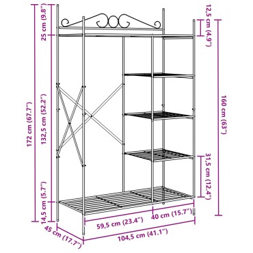 vidaXL Ανοιχτή Ντουλάπα με ράφι Μαύρο 104,5x45x172cm Ατσάλι 1 τεμ.