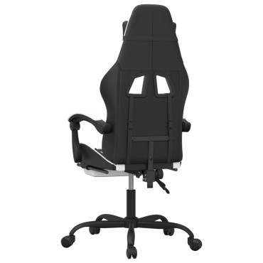 vidaXL Καρέκλα Gaming Μασάζ Υποπόδιο Μαύρο/Λευκό από Συνθετικό Δέρμα 57,5x59,5x(121-131)cm 1 τεμ.