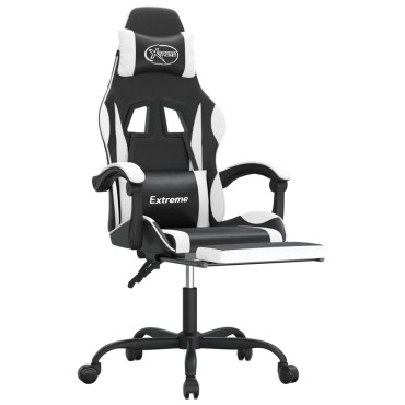 vidaXL Καρέκλα Gaming Μασάζ Υποπόδιο Μαύρο/Λευκό από Συνθετικό Δέρμα 57,5x59,5x(121-131)cm 1 τεμ.