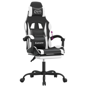 vidaXL Καρέκλα Gaming Μασάζ Υποπόδιο Μαύρο/Λευκό από Συνθετικό Δέρμα 57,5x59,5x(121-131)cm 1 τεμ.