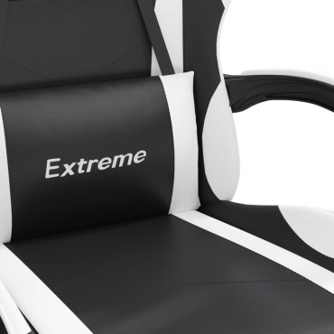 vidaXL Καρέκλα Gaming Μασάζ Υποπόδιο Μαύρο/Λευκό από Συνθετικό Δέρμα 57,5x59,5x(121-131)cm 1 τεμ.
