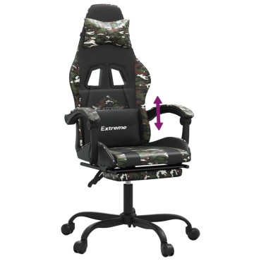 vidaXL Καρέκλα Gaming Μασάζ Υποπόδιο Μαύρο/Παραλλαγή Συνθετικό Δέρμα 57,5x59,5x(121-131)cm 1 τεμ.