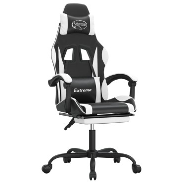 vidaXL Καρέκλα Gaming Περιστρ. Υποπόδιο Μαύρο άσπρο Συνθετικό Δέρμα 57,5x59,5x(121-131)cm 1 τεμ.