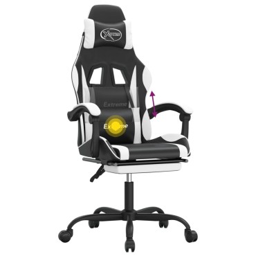 vidaXL Καρέκλα Gaming Περιστρ. Υποπόδιο Μαύρο άσπρο Συνθετικό Δέρμα 57,5x59,5x(121-131)cm 1 τεμ.