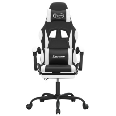 vidaXL Καρέκλα Gaming Περιστρ. Υποπόδιο Μαύρο άσπρο Συνθετικό Δέρμα 57,5x59,5x(121-131)cm 1 τεμ.