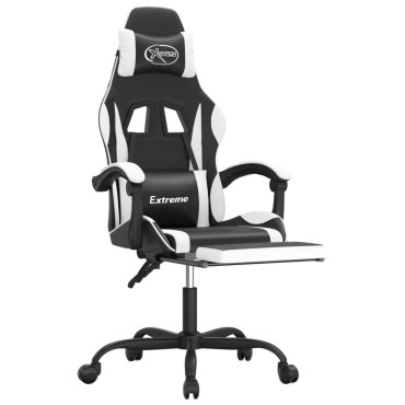 vidaXL Καρέκλα Gaming Περιστρ. Υποπόδιο Μαύρο άσπρο Συνθετικό Δέρμα 57,5x59,5x(121-131)cm 1 τεμ.