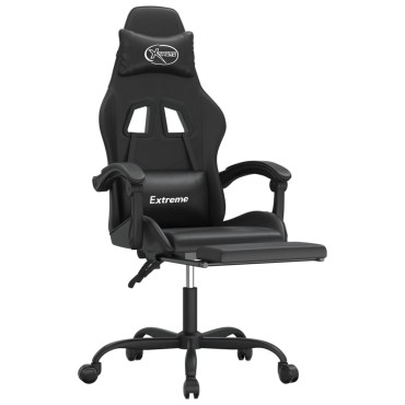 vidaXL Καρέκλα Gaming Περιστρ. Υποπόδιο Μαύρο Συνθετικό Δέρμα 57,5x59,5x(121-131)cm 1 τεμ.