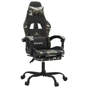 vidaXL Καρέκλα Gaming Μασάζ Υποπόδιο Μαύρη Παραλλαγή Συνθετικό Δέρμα 57,5x59,5x(121-131)cm 1 τεμ.
