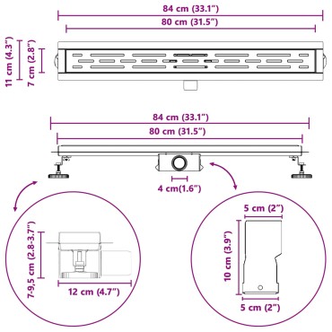 vidaXL Εκροή ντους με σχέδιο γραμμής Ασημί 80 cm Ανοξείδωτο Ατσάλι 304