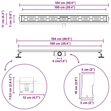 vidaXL Εκροή ντους με σχέδιο γραμμής Ασημί 100 cm